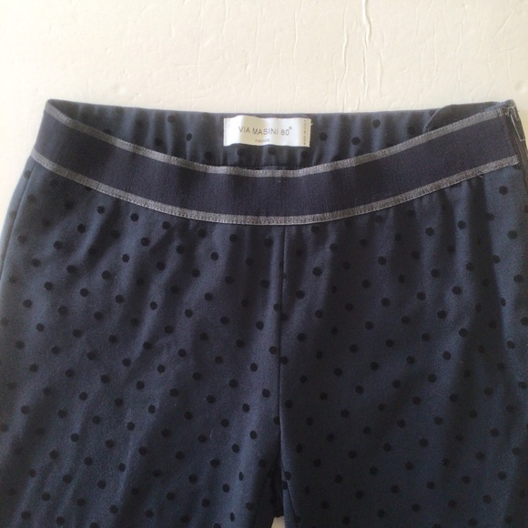 VIA MASINI 80 NAVY BLUE POLKA DOT TAPERED LEG PANTS SIZE 6 - Picture 4 of 11